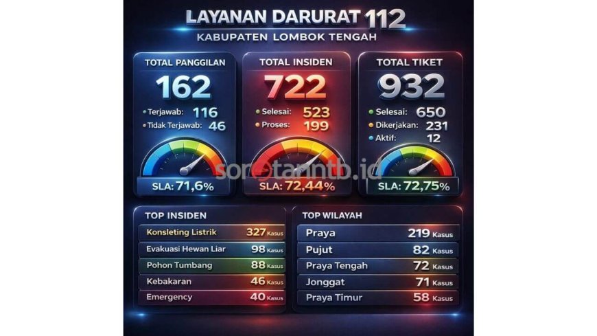 Layanan Darurat 112 Lombok Tengah Tangani Ratusan Insiden, Tingkat SLA Capai di Atas 70 Persen